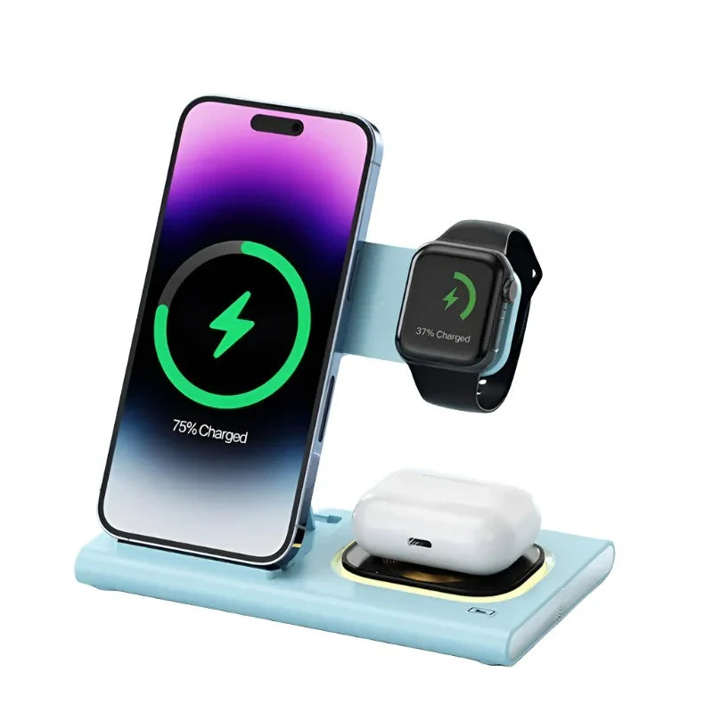 3-in-1 Wireless Charger Stand for iPhone 15/14/13/12, Samsung S23/S22, Galaxy Watch, Buds