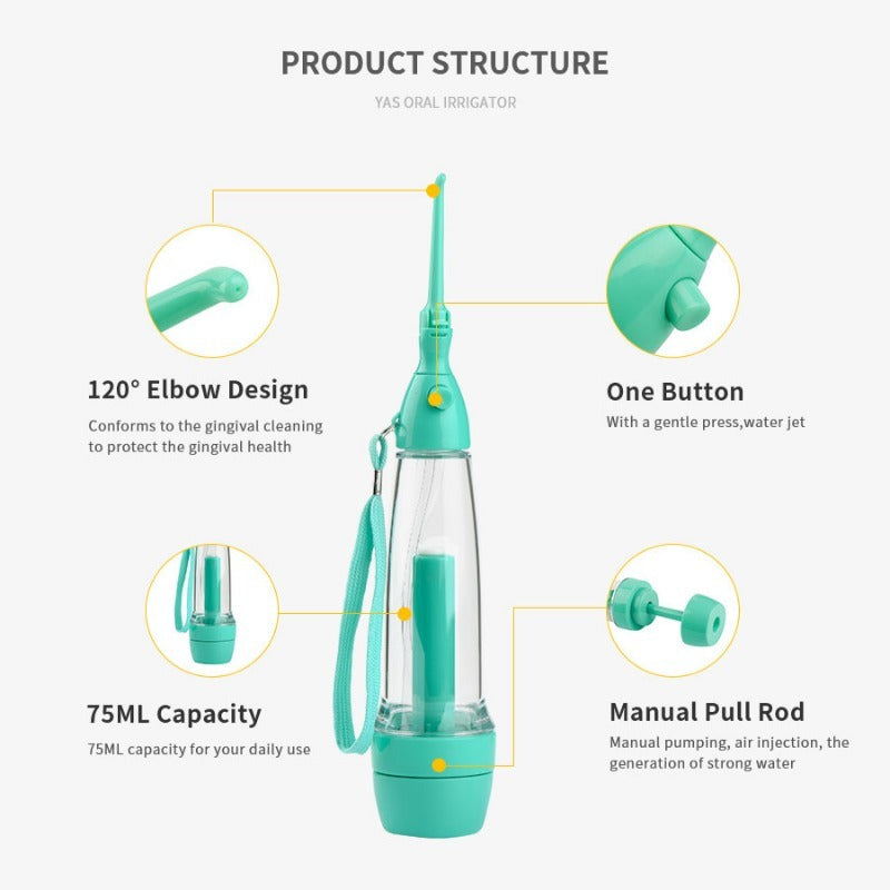 Manual Water Flosser | 70ml Portable Dental Irrigator - Non-Electric Oral Cleaner for Travel, Braces & Implants (No Battery Needed)