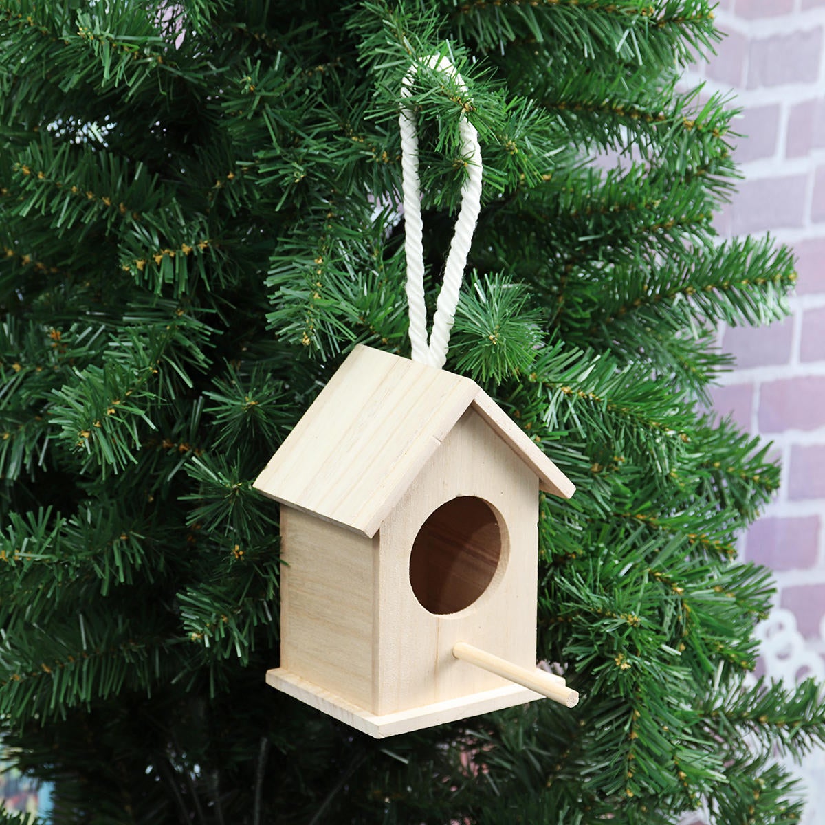 Wooden Bird House Feeder Wild Birds Nest Home Garden Nesting With Bird Net