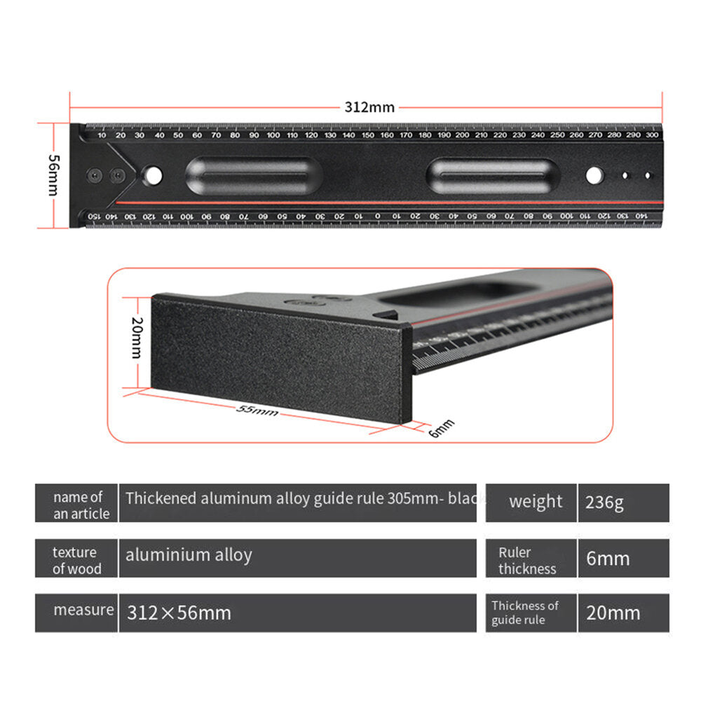 Aluminum Alloy Woodworking Edge Ruler & Protractor for Carpentry
