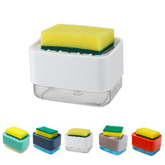 2 in 1 Liquid Soap Pump Dispenser ABS Kitchen Sponge Holder Press Countertop Rack