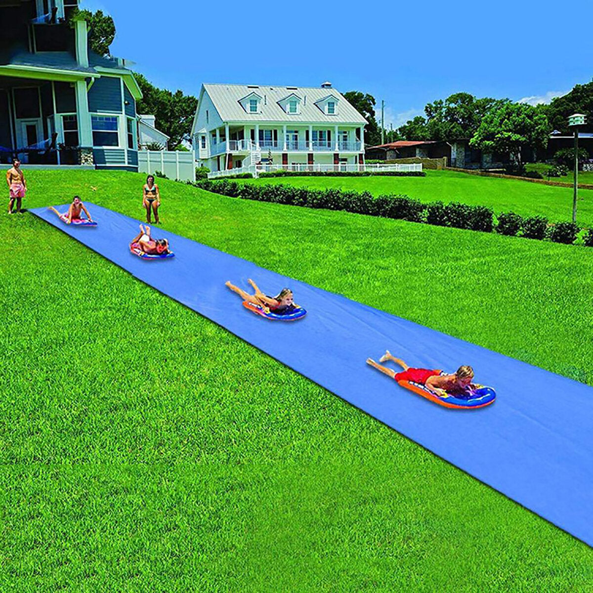 800x150cm Water Slide Summer Kids Adult Inflatable Surf Racing Lanes Outdoor Garden Backyard