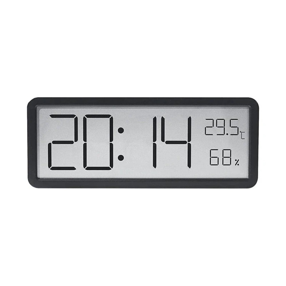 LCD Digital Wall Clock with Temperature, Humidity, and Time Display - Battery Powered Desktop Clock