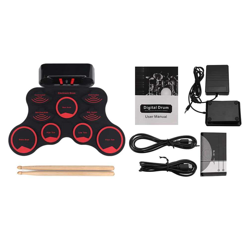 Portable Electronic Drum Digital USB 9 Pads Hand Roll up Drum Set Silicone Electric Drum Pad Kit With Drumsticks Foot Pedal