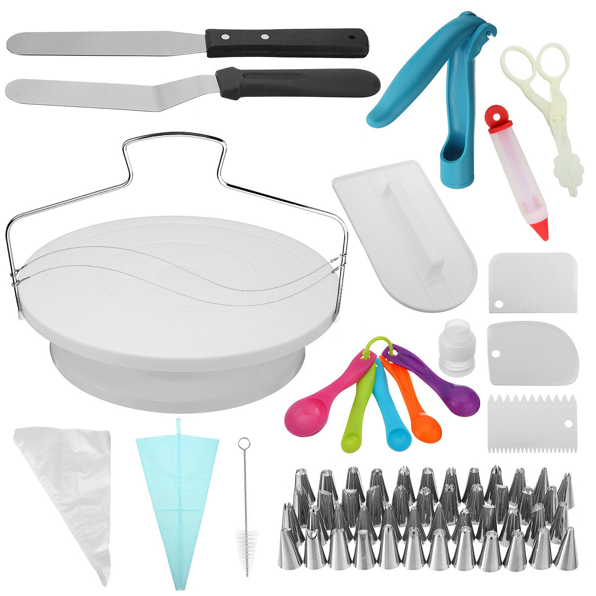 100Pcs Cake Decorating Tool Kit Baking Fondant Supplies Turntable Bag Tip Spatula