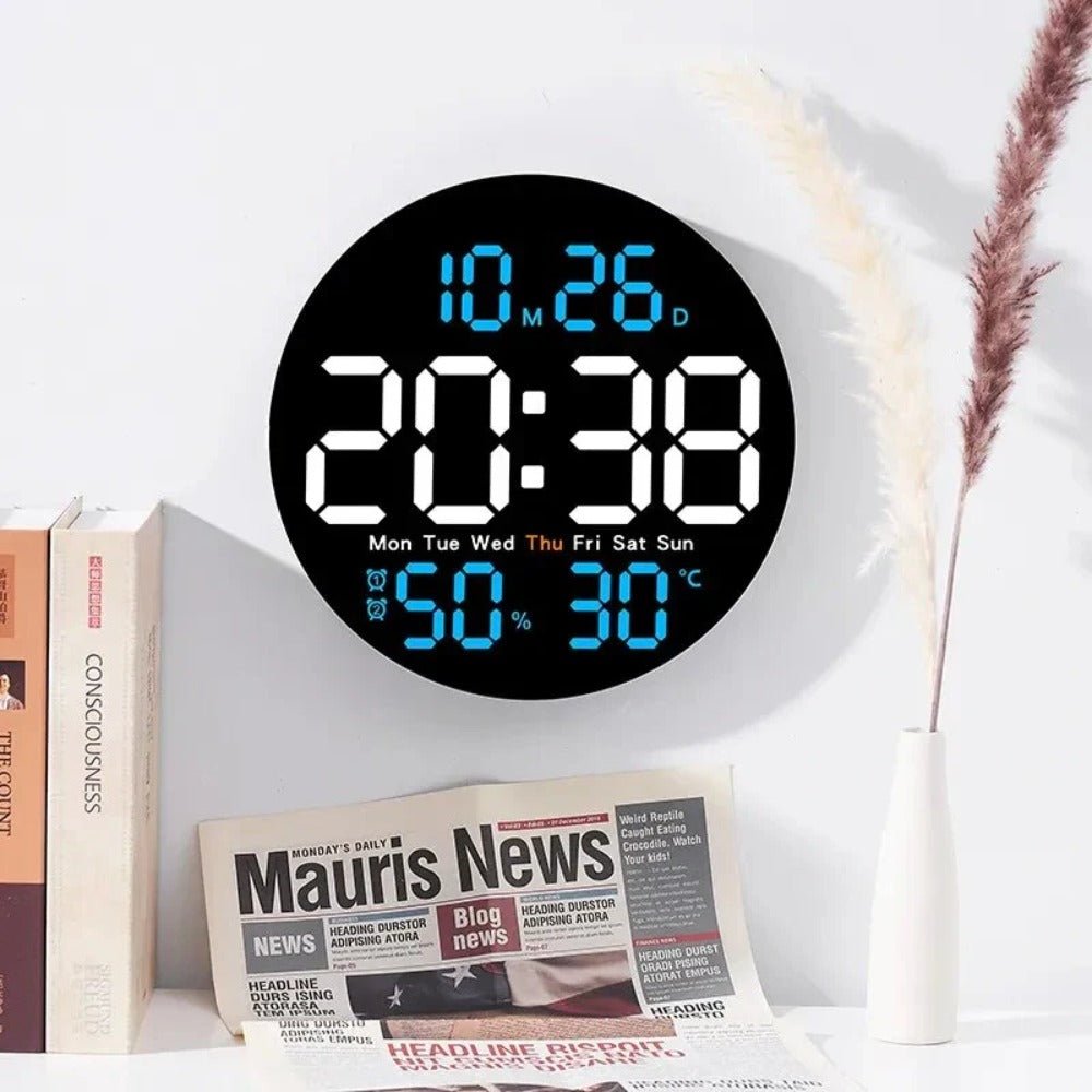 10-Inch LED Digital Wall Clock with Remote, Auto Dimming, Alarm, Temperature, Humidity, Date, Week Display for Home, Office