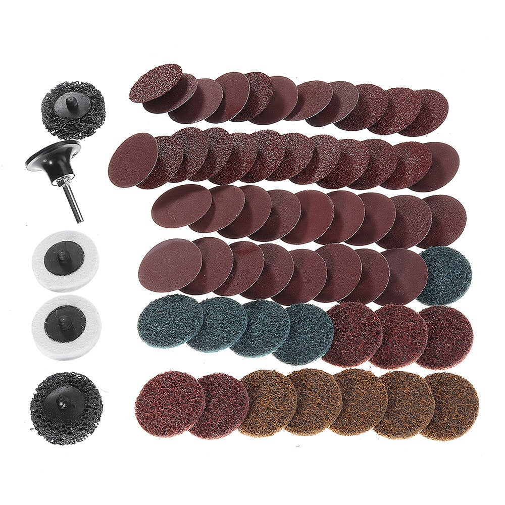 60pcs 50mm Mix Sanding Disc Set 2 Inch Roll Lock Surface Coarse Sandpaper Pad with Holder