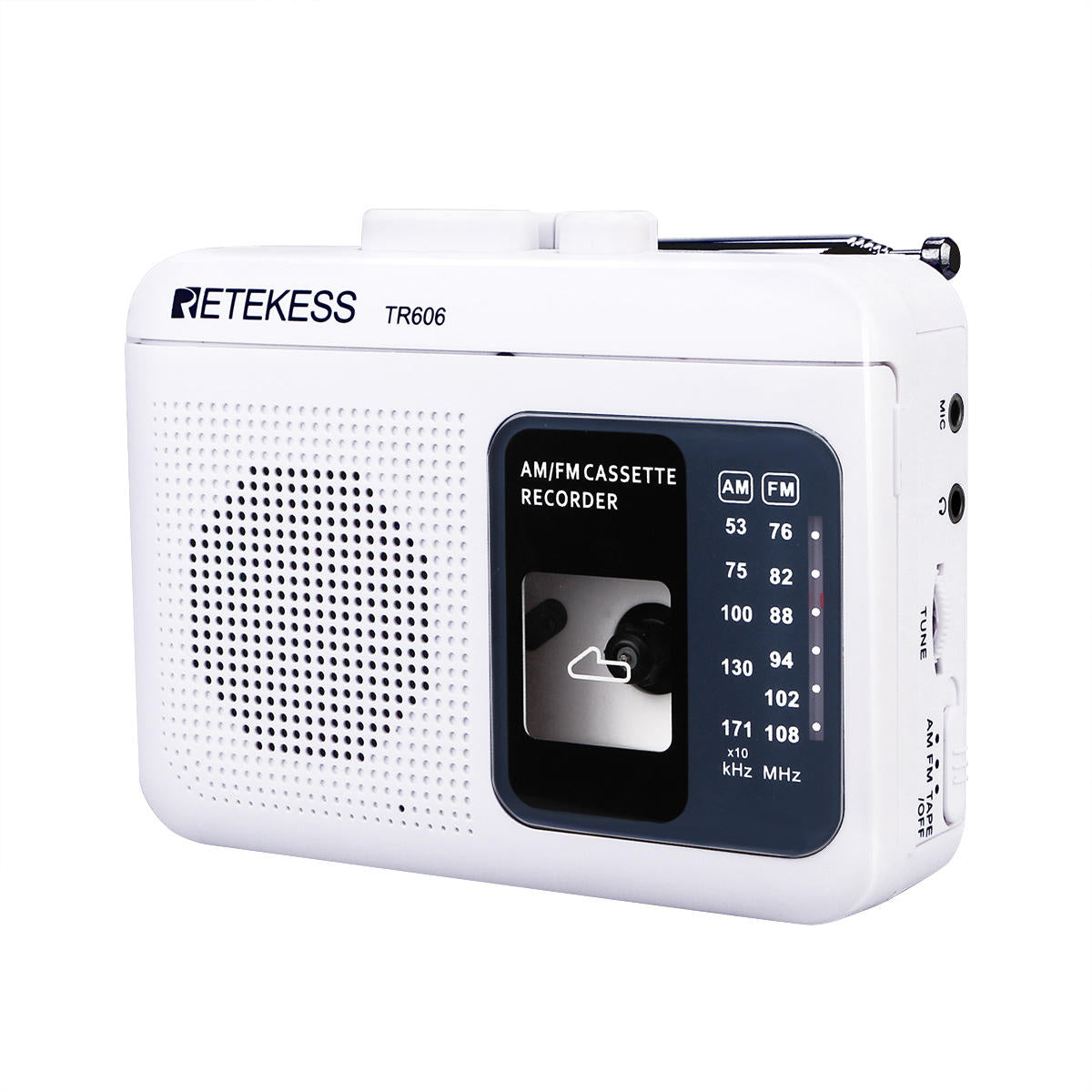 FM AM Portable Radio with Cassette Playback Voice Recorder