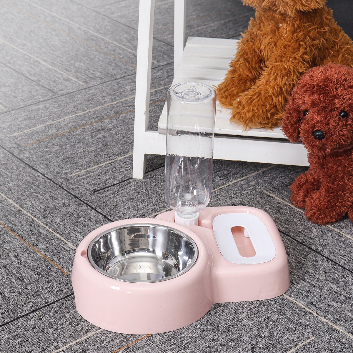 2 In 1 Autoxic Pet Bowl 500ml Adjustable Drinking Fountain Dog Cat Food Feeder