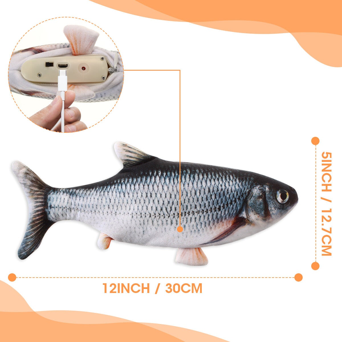 Cat toxic Doll Fish, Simulation Electric Toy Fish with USB Charge, Interactive Toy