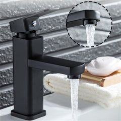 Black Square Single-Hole Bathroom Basin Faucet Single Cold Cabinet Tap For Sink