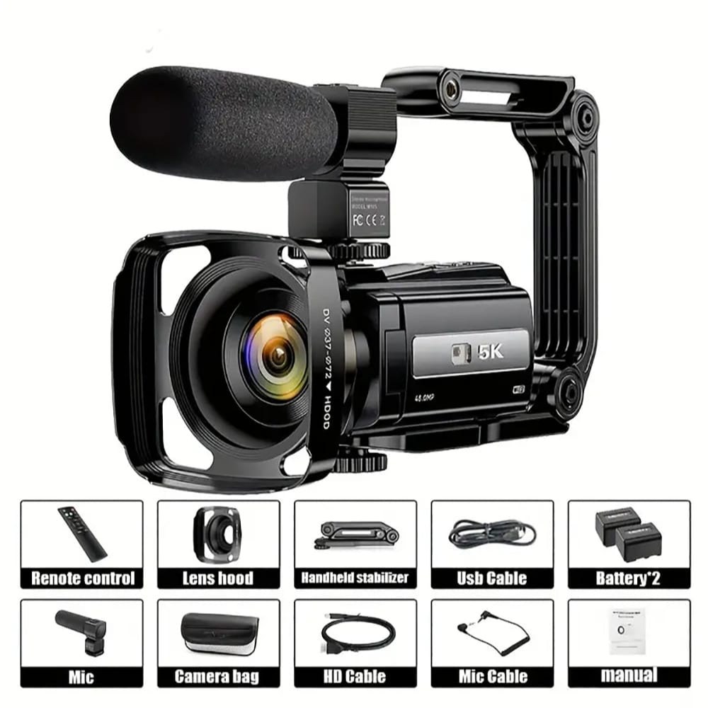 5K HD Digital Camera, 3.0-Inch Touch Screen, 48MP, 16x Zoom, WIFI, Stabilization, Remote Control, 2000mAh Battery, Microphone, Bracket