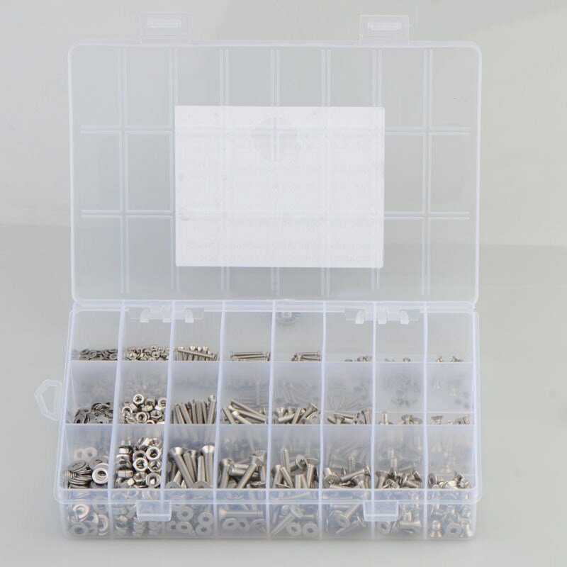 1080pcs M2 M3 M4 Stainless Steel Countersunk Flat Head Hex Socket Screw Nut Bolts Washers Assortment Kit