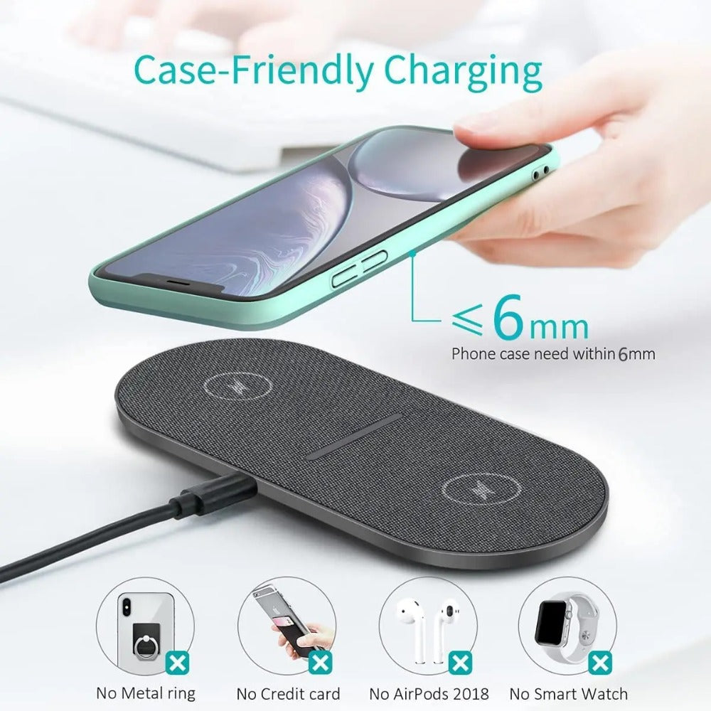 40W Fast Dual Wireless Charger Pad for iPhone, AirPods, Samsung S23/S22