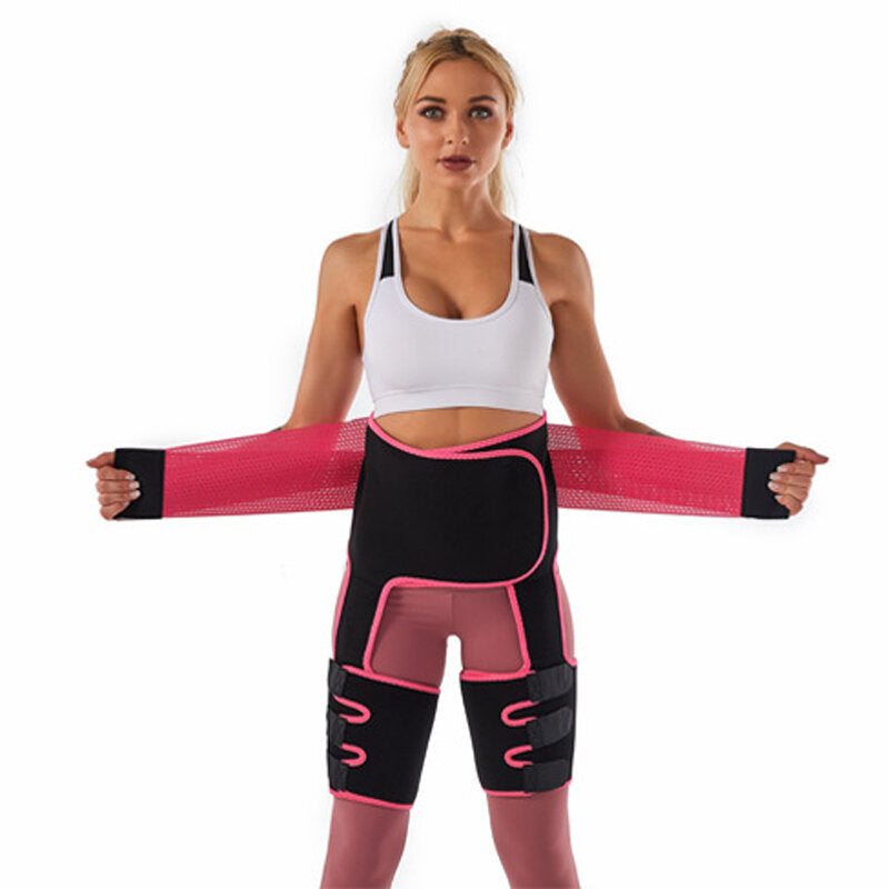 3-in-1 Leg Shapers Sweating Belt Sweat Waist Trainer Corset Sports Waist Cincher Thigh Trimmer Butt Lifter Yoga Gym Workout Pilates Adjustable Butt