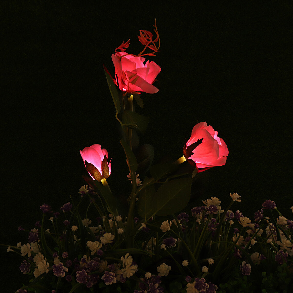 Solar Powered Artificial Rose Flower LED Lawn Light Outdoor Courtyard Garden Decoration
