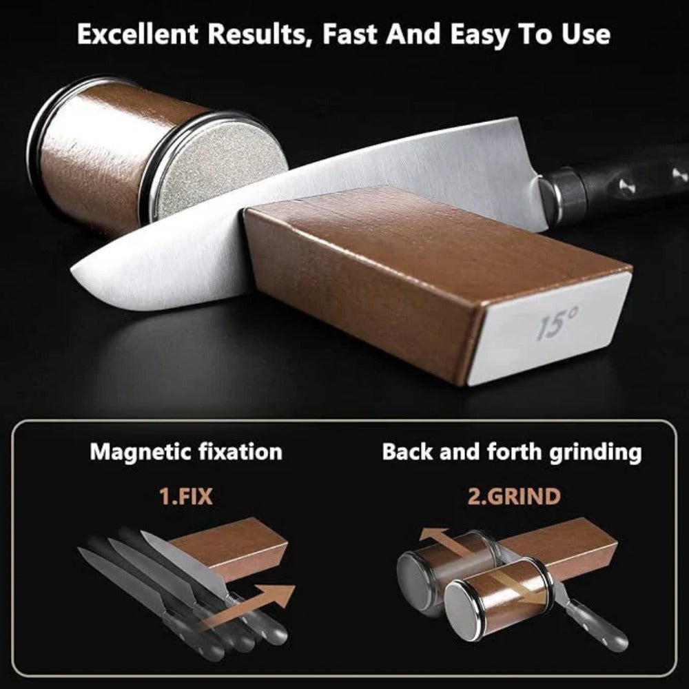 Magnetic Rolling Knife Sharpener Kit with Dual Angles 15° & 20° for All Steel Types