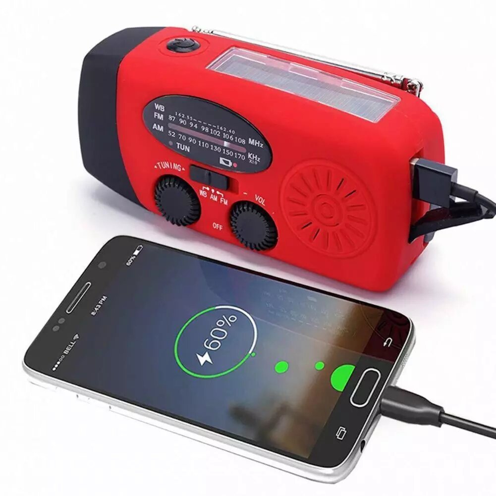 FM Radio Portable USB Travel Camping SOS Emergency Lighting Stable Solar Powered Charging With Hand Cranks