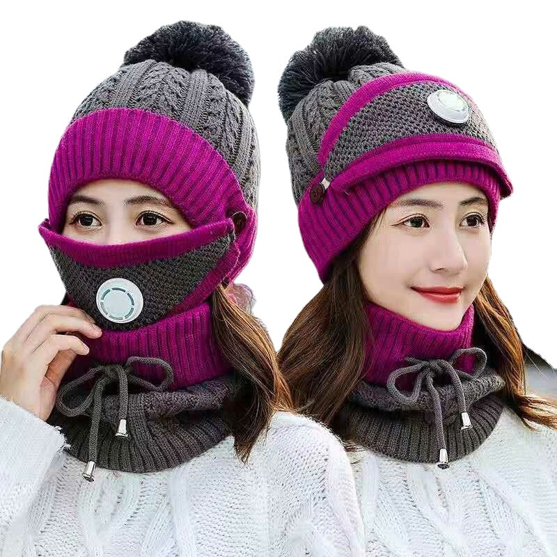 Cotton Knit Windbreak Winter Warmth Cute Riding Protection Suit Bicycle Caps Bike Skiing Camping Winter Hat Scarf Mask Suit