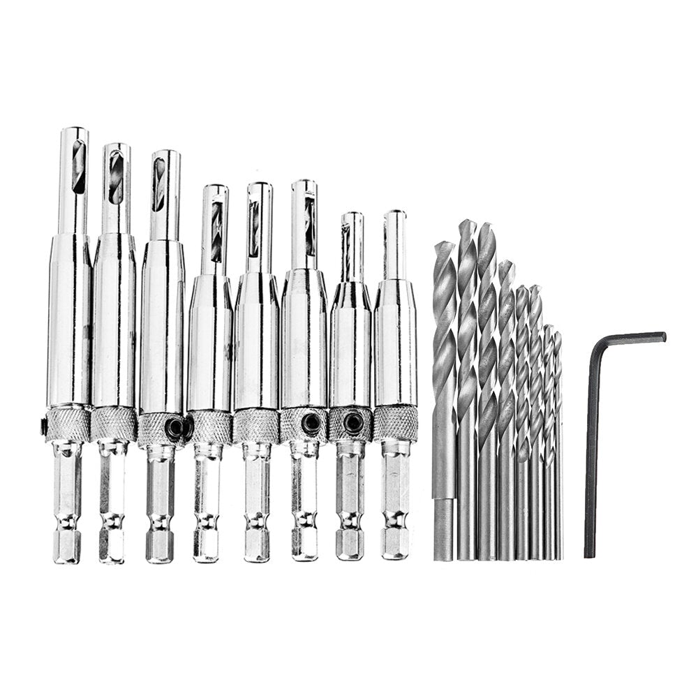 17Pcs Hinge Drill Hexagonal Shank Self-centering Drill Bit Set For Door and Window Derailment Holes
