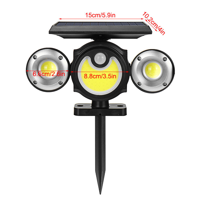 LED Solar Wall Light Three-Head Rotatable Outdoor Waterproof Garden Light with Human Body Induction 2400MAH IP65