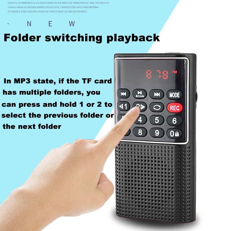 Mini FM Radio Portable Speaker Music Player with Headphone Jack Support Recording TF Card AUX Folders Play