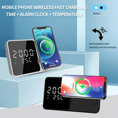 15W Wireless Charger Alarm Clock with Temp Display for iPhone, Hui, Samsung