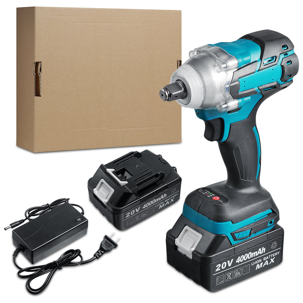 100-240V 20V 520N.m 4000RPM Brushless Electric Impact Wrench Cordless 1/2" Power Tool For Makita Battery