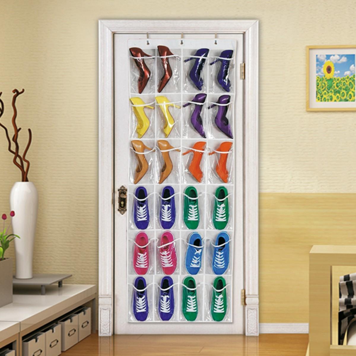 24Pocket Hanging Over Door Stainless Steel Holder Shoes Nonwoven Fabric Organizer Storage Door Wall Closet Bag