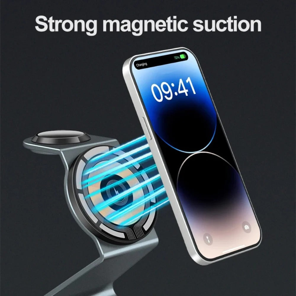 15W 3-in-1 Magnetic Wireless Charger Stand for iPhone, Apple Watch, AirPods