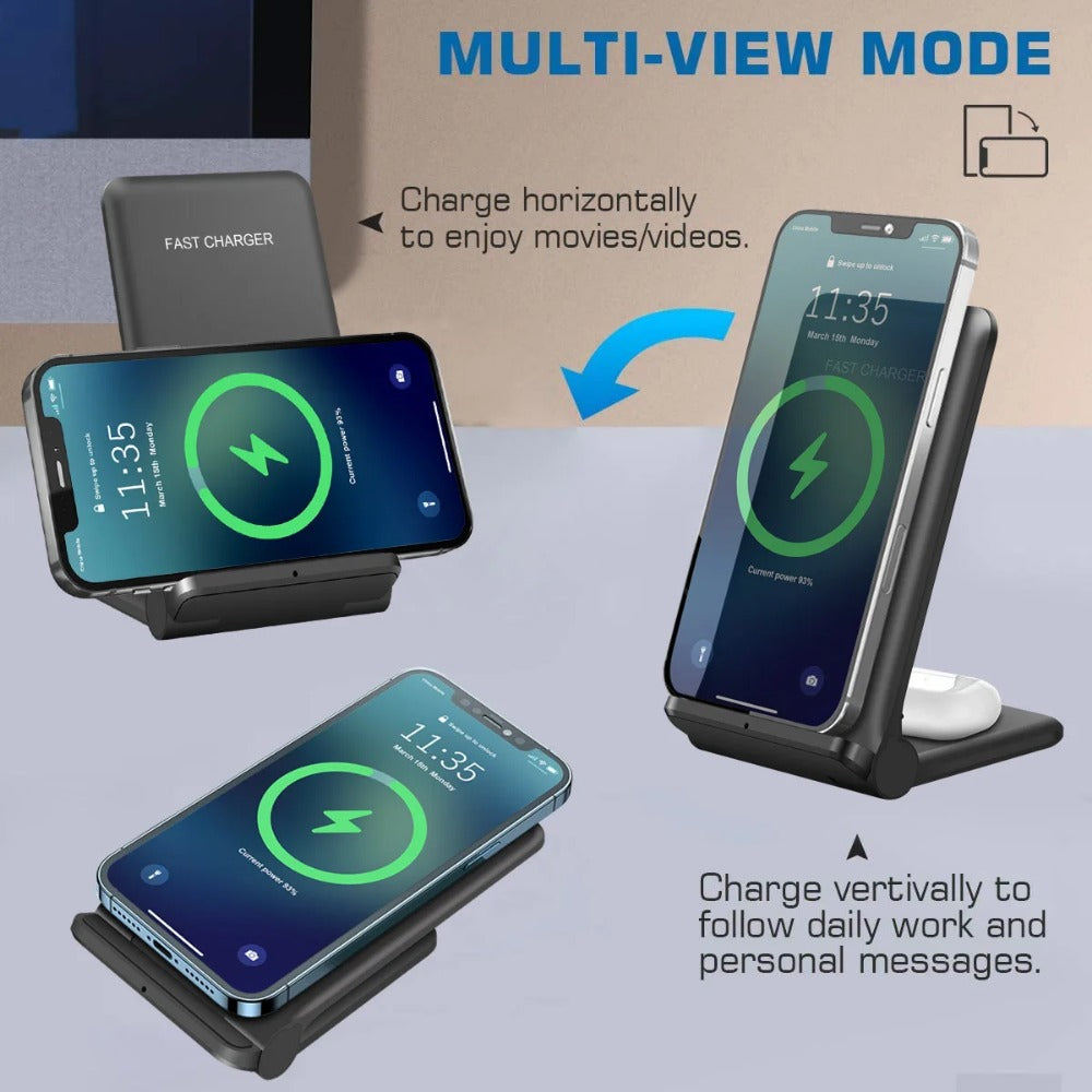 25W 2-in-1 Wireless Charger Dock for iPhone & Samsung - Fast Fordable Stand