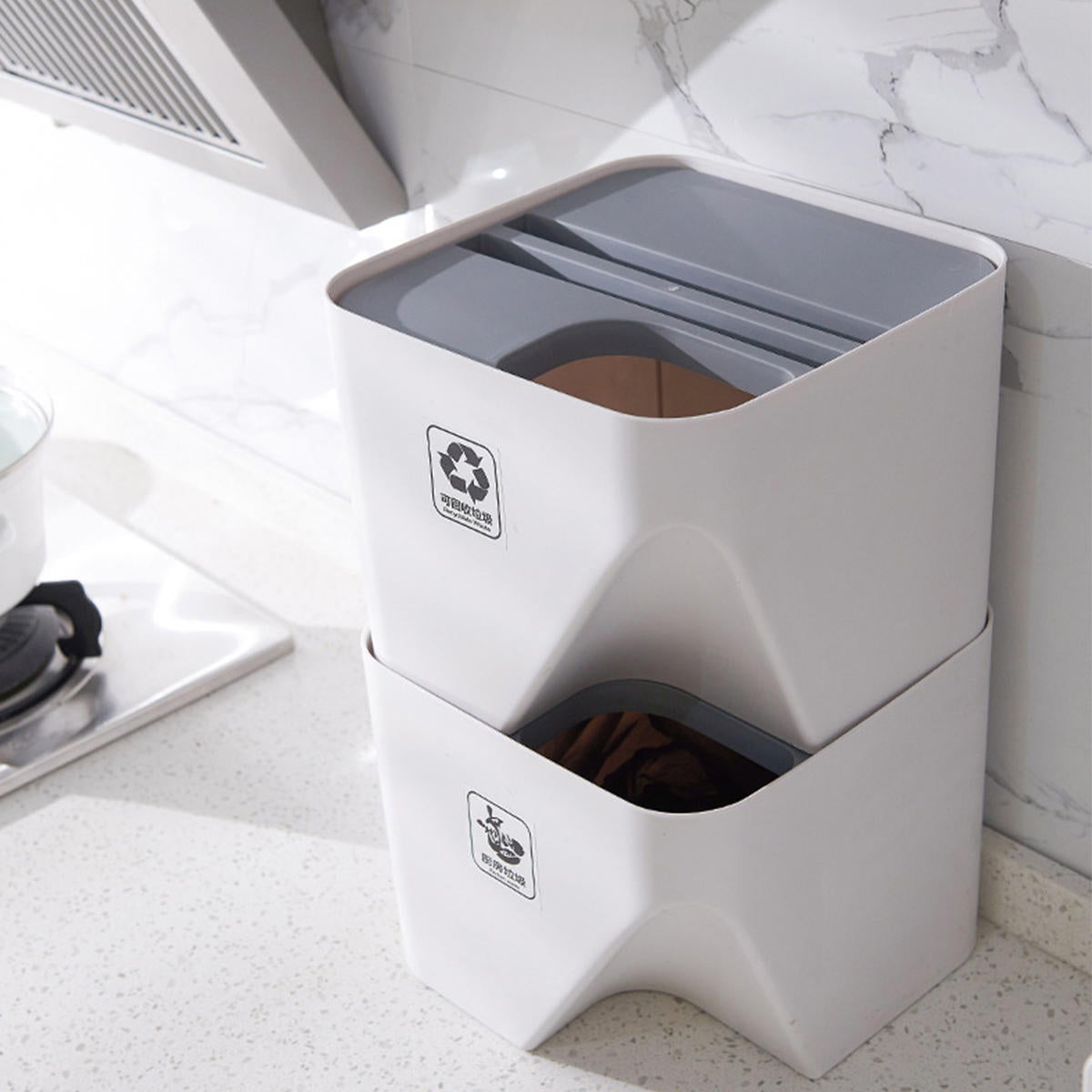 Kitchen Bathroom Trash Can Stacked Sorting Waste Bins Recycling Household