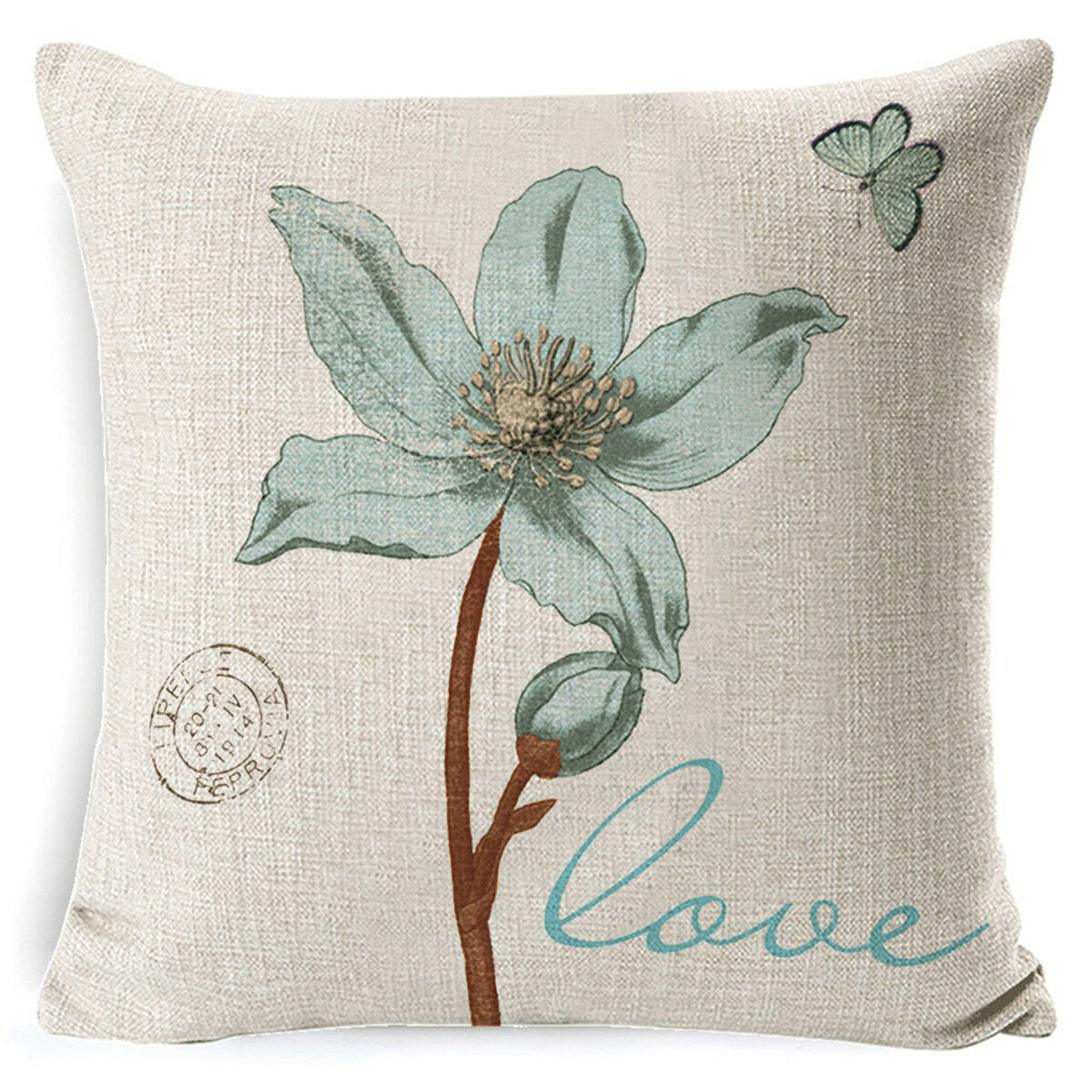 1pc Linen Pillow Cover 45x45cm Flower Bird Pattern Pillowcase Household Sofa Decorative Cushion Cover Supplies