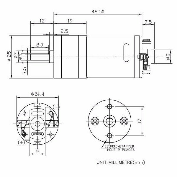 DC 6.0/12.0V Black Brushed Motor 4mm Shaft Diameter Motor