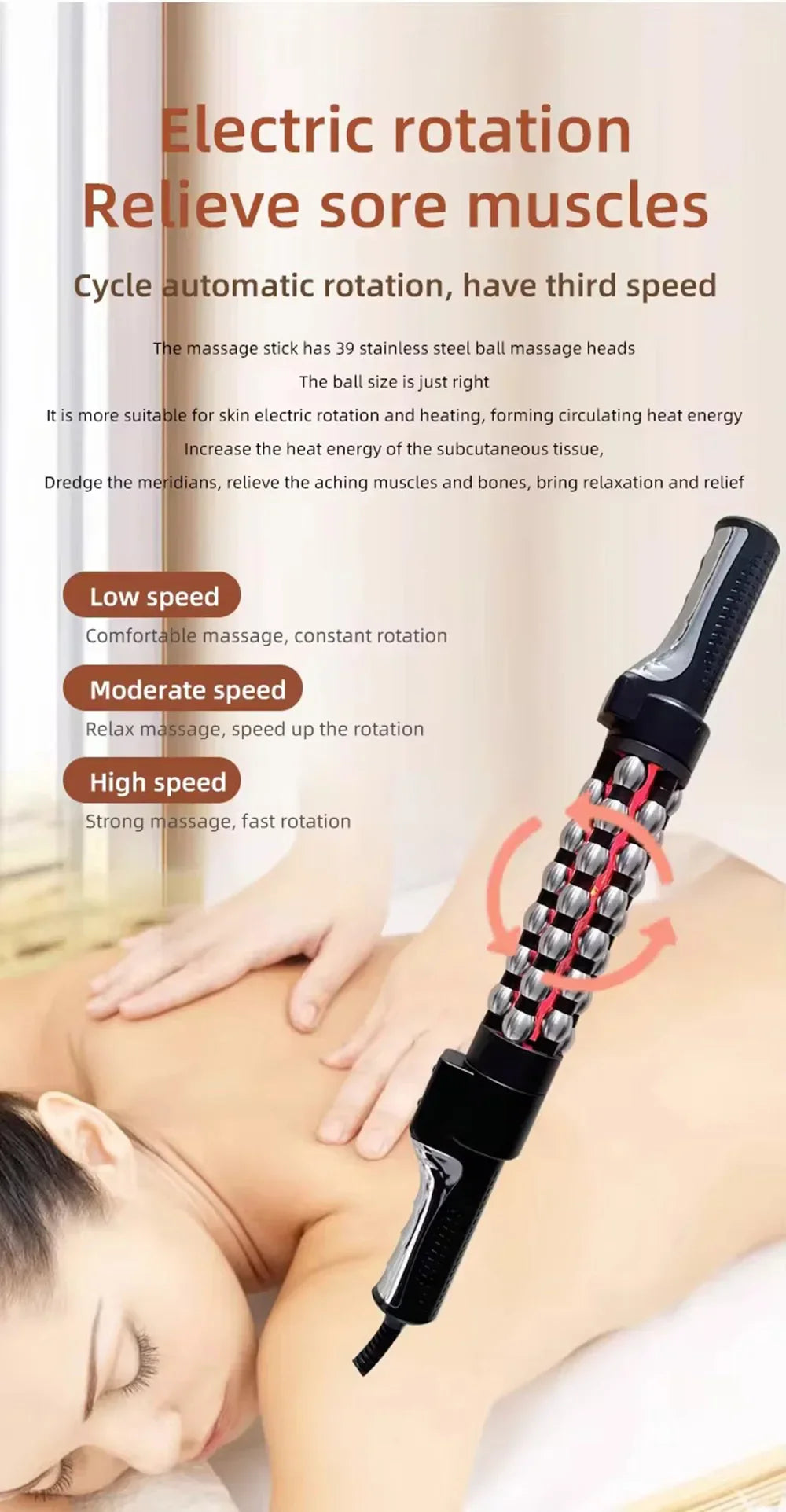 36W Heated Massage Roller with 360° Rotating Balls for Full Body, Anti-Cellulite - Red Light Therapy