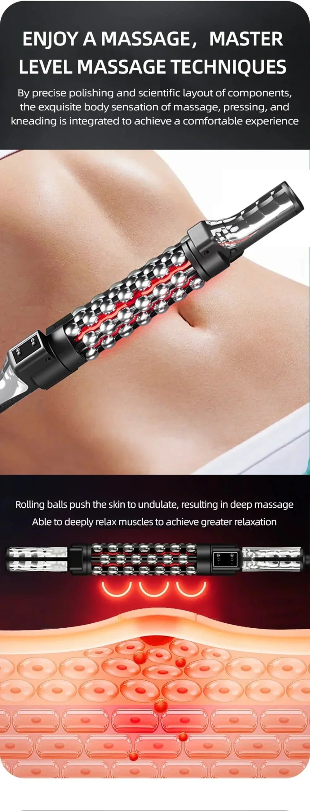 36W Heated Massage Roller with 360° Rotating Balls for Full Body, Anti-Cellulite - Red Light Therapy