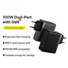 [GaN Tech] GaN5 Pro 100W 2-Port USB PD Charger Fast Charging Adapter EU Plug + 1M Cable