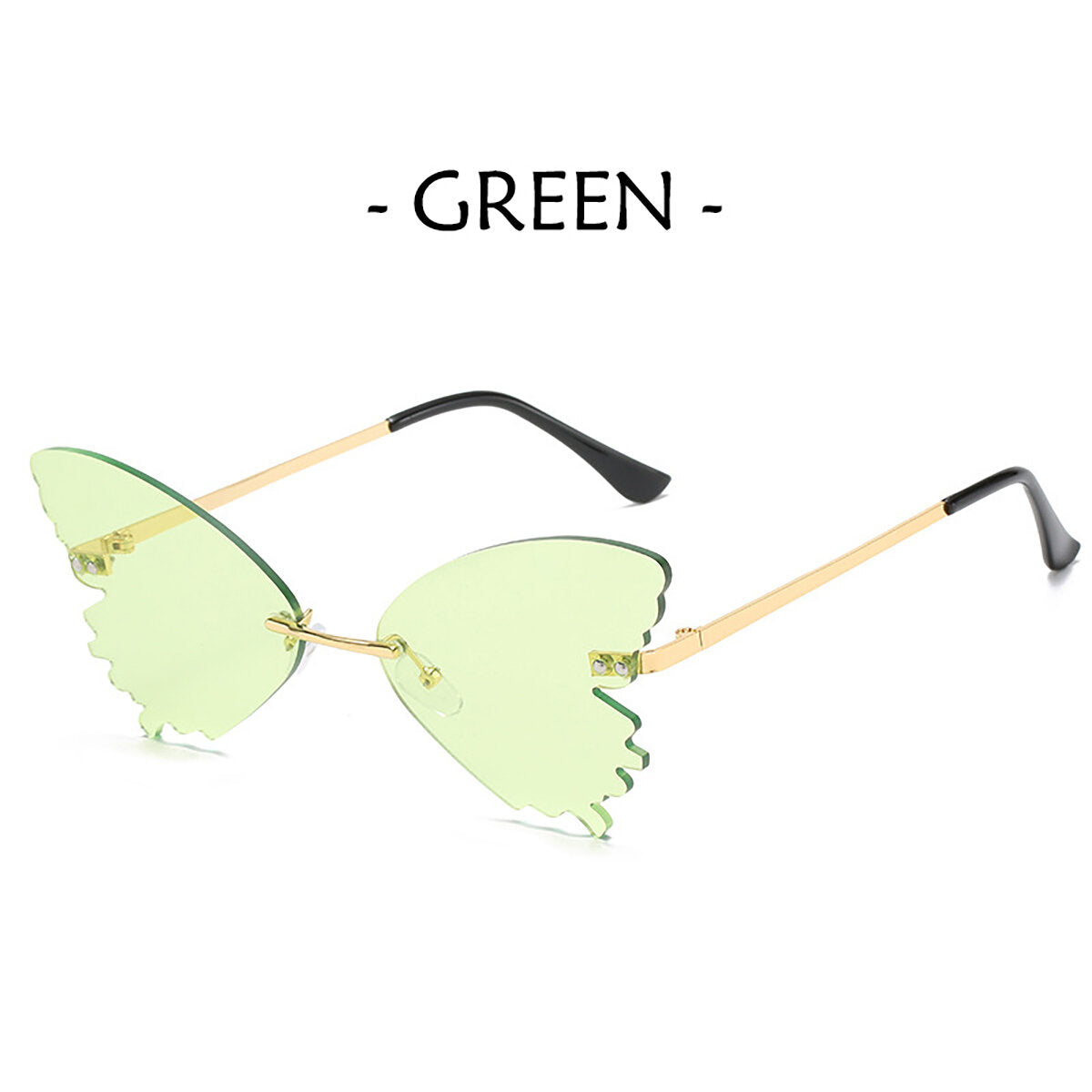Women Metal Sunglasses Butterfly Shape AC Lens Rimless Shades UV400 Eye Glasses