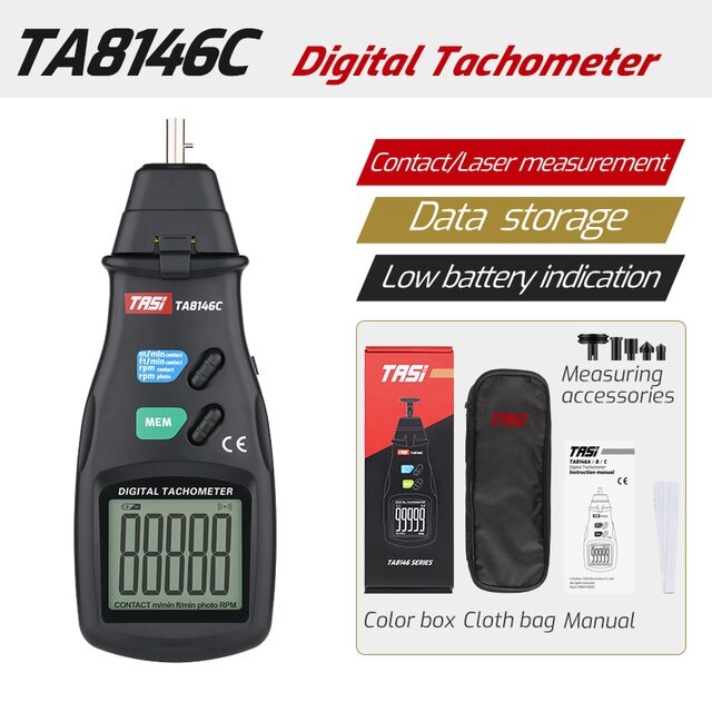 TA8146A/C 2.5~99999 RPM Digital Tachometer LCD Display Non-Contact Digital Laser Tachometer Speed Meter