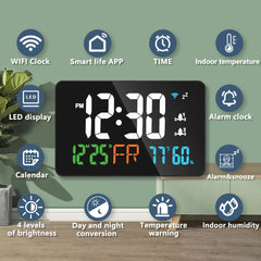 Smart LED WiFi Alarm Clock with Remote, Calendar, Temperature & Humidity Display - Compatible with Smart Life App for Home & Office