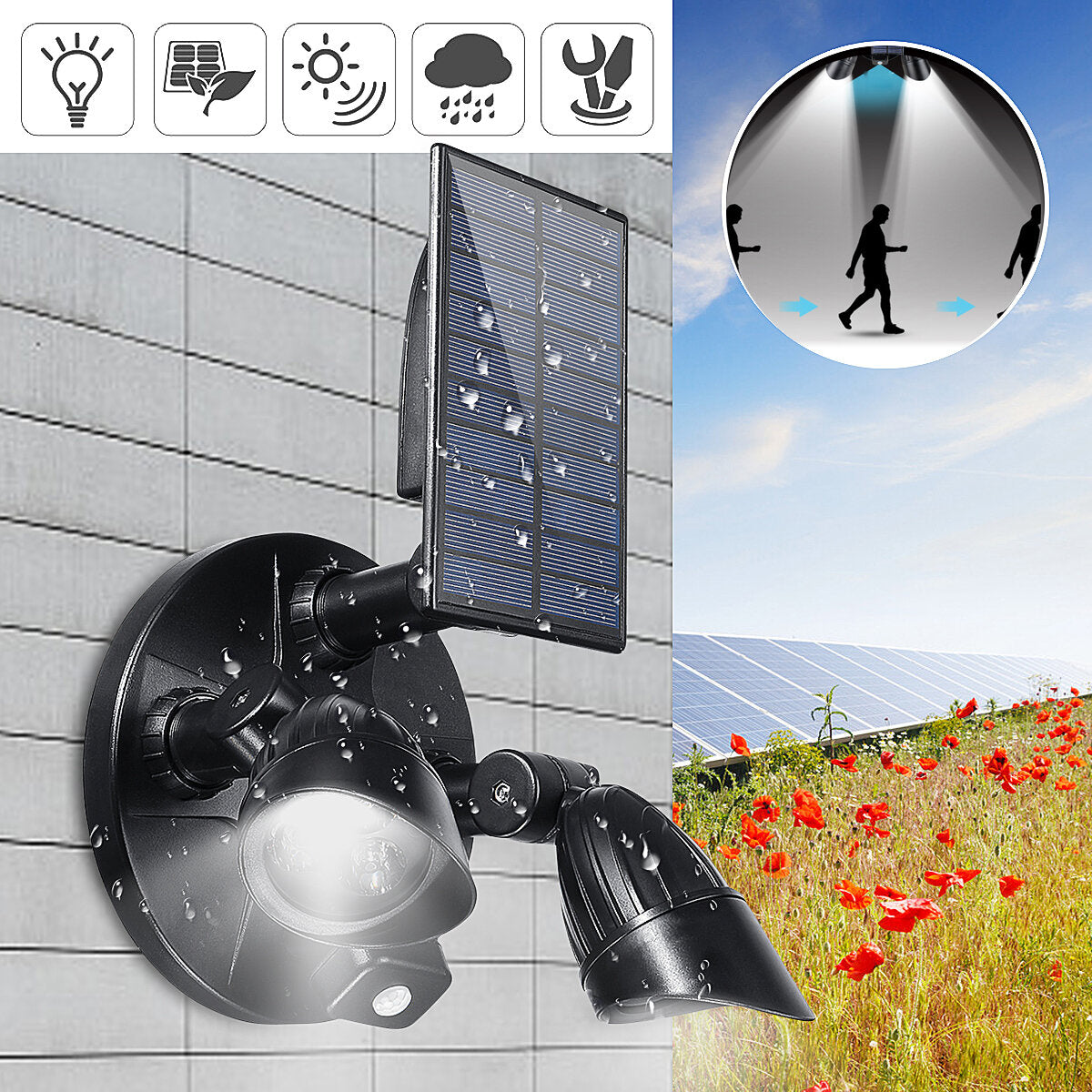 6 LED Solar PIR Motion Sensor Flood Spot Light Wall Garden Rotating