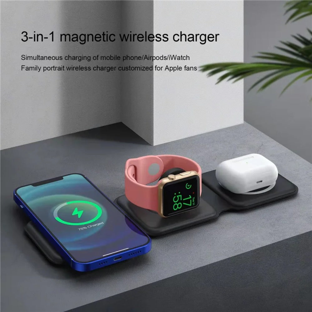 Fordable 100W 3-in-1 Magnetic Wireless Charger for iPhone, AirPods, iWatch