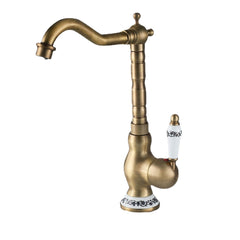 Kitchen Faucet Antique Brass Swivel Single Hole Bathroom Basin Sink Tap Porcelain Handle Rotatable Crane