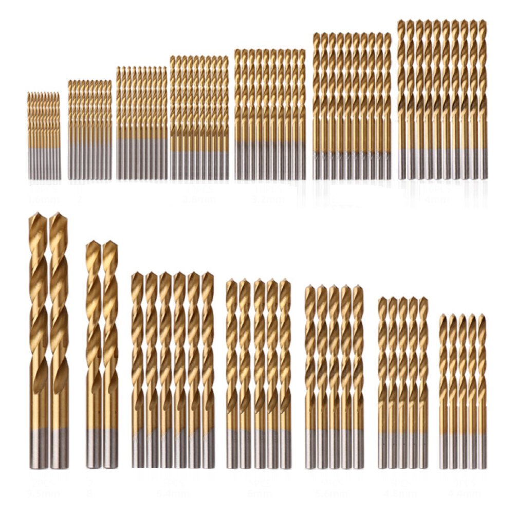 100/130pcs HSS Twist Drill Bit Set Titanium-Coated Drill Bits Woodworking Masonry Drill for Wood Steel