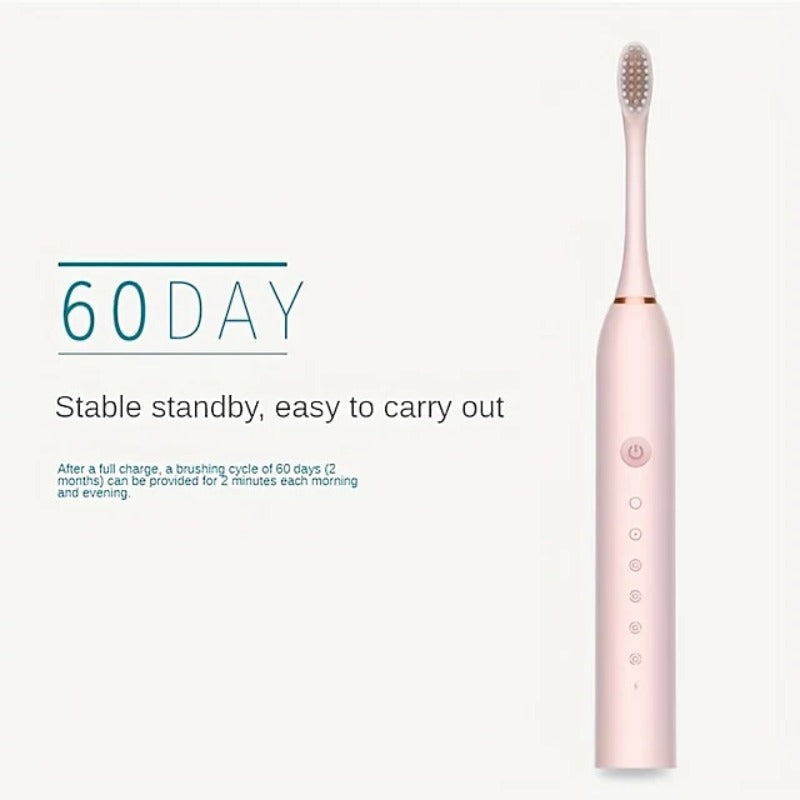 Adult Sonic Electric Toothbrush - 4 Heads, 60-Day Battery, 6 Modes, IPX7 Waterproof, Timer