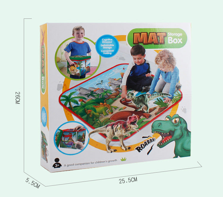 72x72cm Children Cartoon Play Mat+6 Dinosaur Toy Square Folding Box Camping Mat Kid Toddler Crawling Picnic Carpet