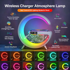 Multi-functional Wireless Charger Alarm Clock Speaker RGB Light Fast Charging for iPhone, Hui, Samsung, Xiaomi