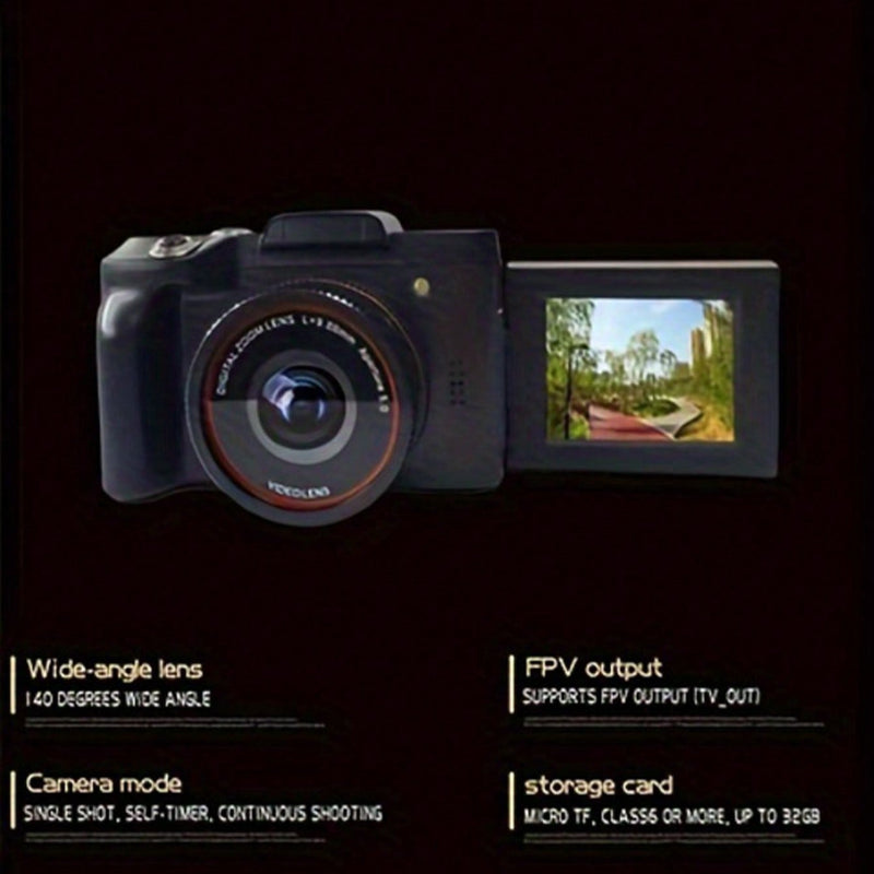 CR12 Digital Camera: 32GB RAM, 1600W Pixels, 1080P, 16X Zoom, Anti-Shake, 2.4-Inch Flip-Screen, Black