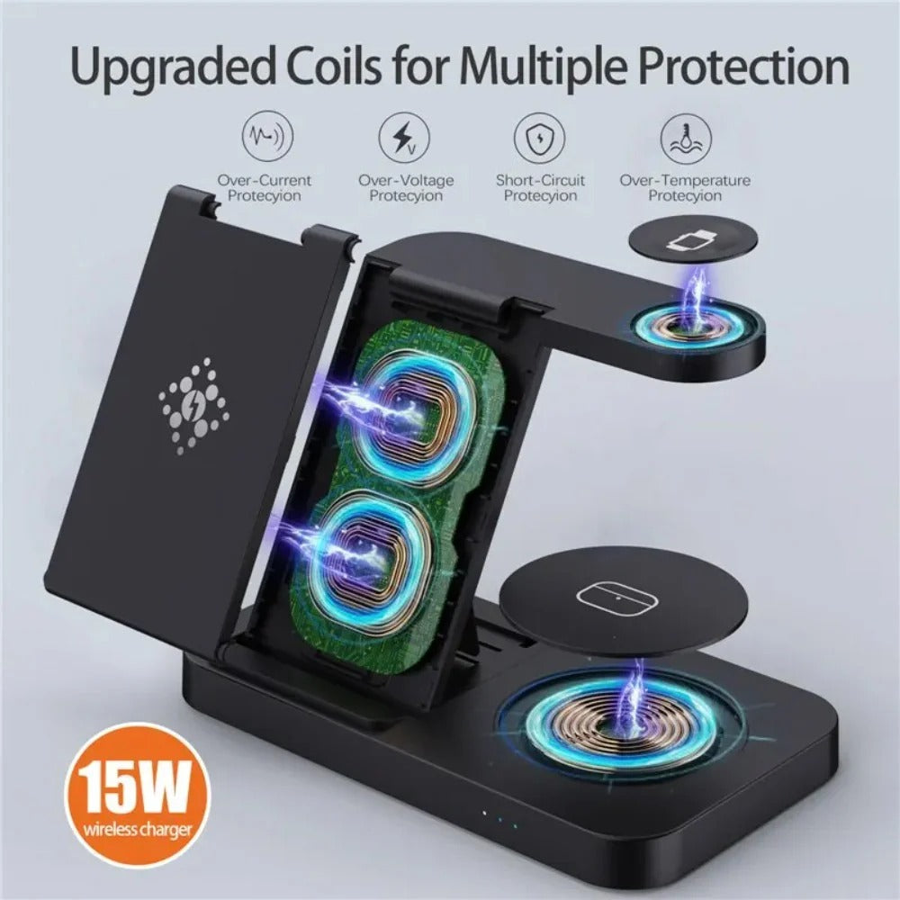 4-in-1 Wireless Charger Stand for iPhone, Samsung, Galaxy Watch - Fast Charging Dock