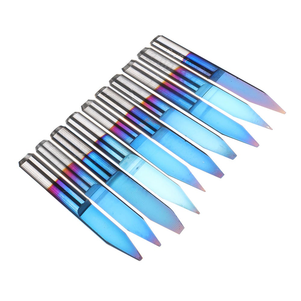 10pcs 0.1-1.5mm 30 Degree PCB Engraving Bit Blue Nano Coated Carbide CNC Flat Bottom Engraving Bit Router Tool